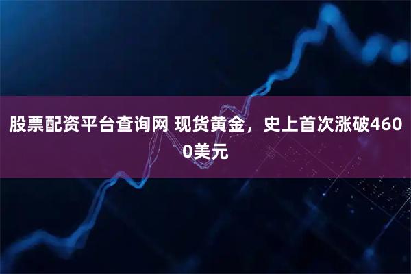 股票配资平台查询网 现货黄金，史上首次涨破4600美元